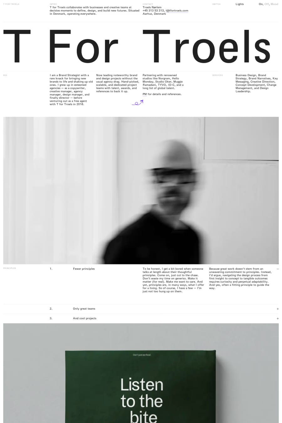 T for Troels — portfolio website screenshot