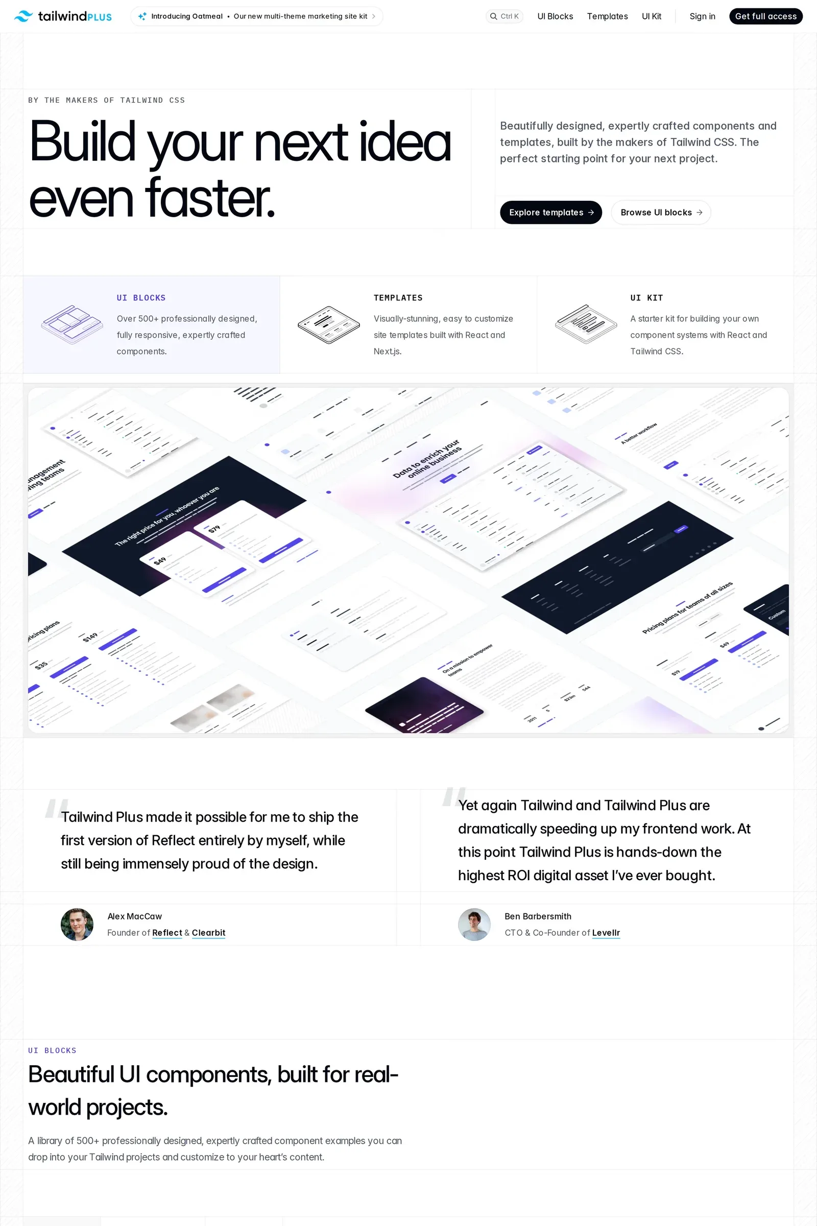 Tailwind UI — screenshot of a multi-coloured, detailed development landing page in white and grey