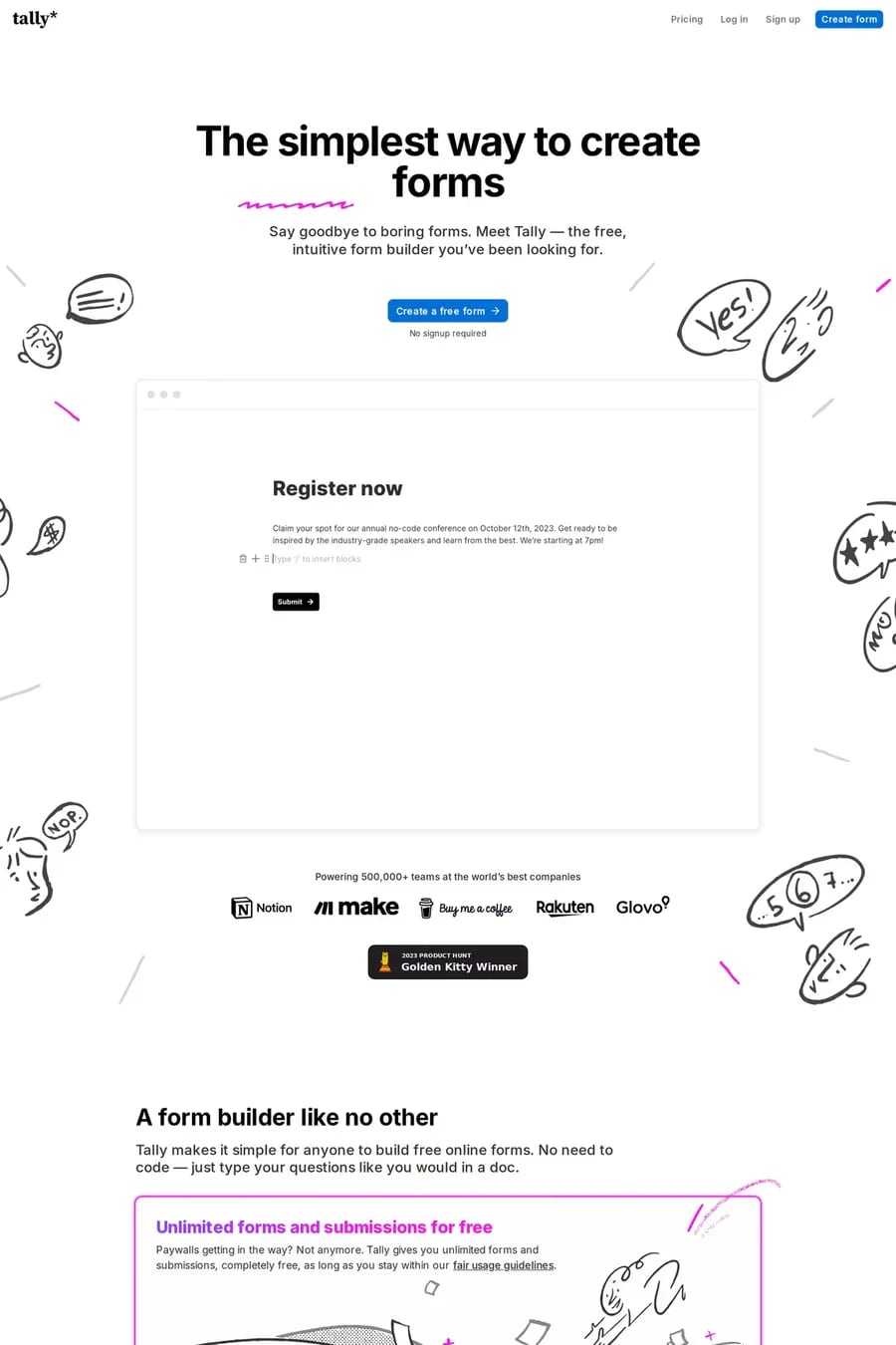 Tally — landing website screenshot