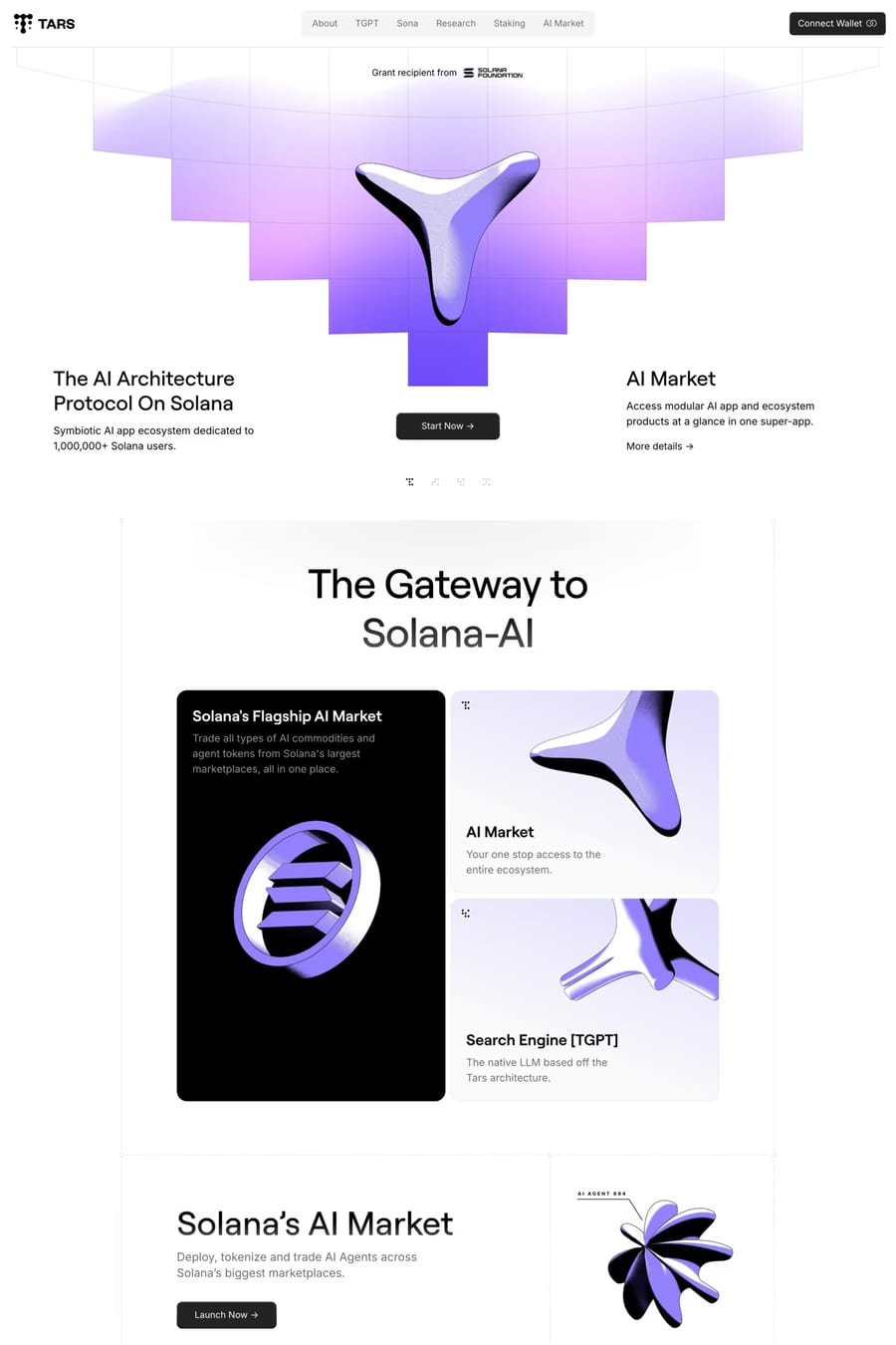 Tars — screenshot of a detailed, noisy Web3 and crypto landing page in white and black