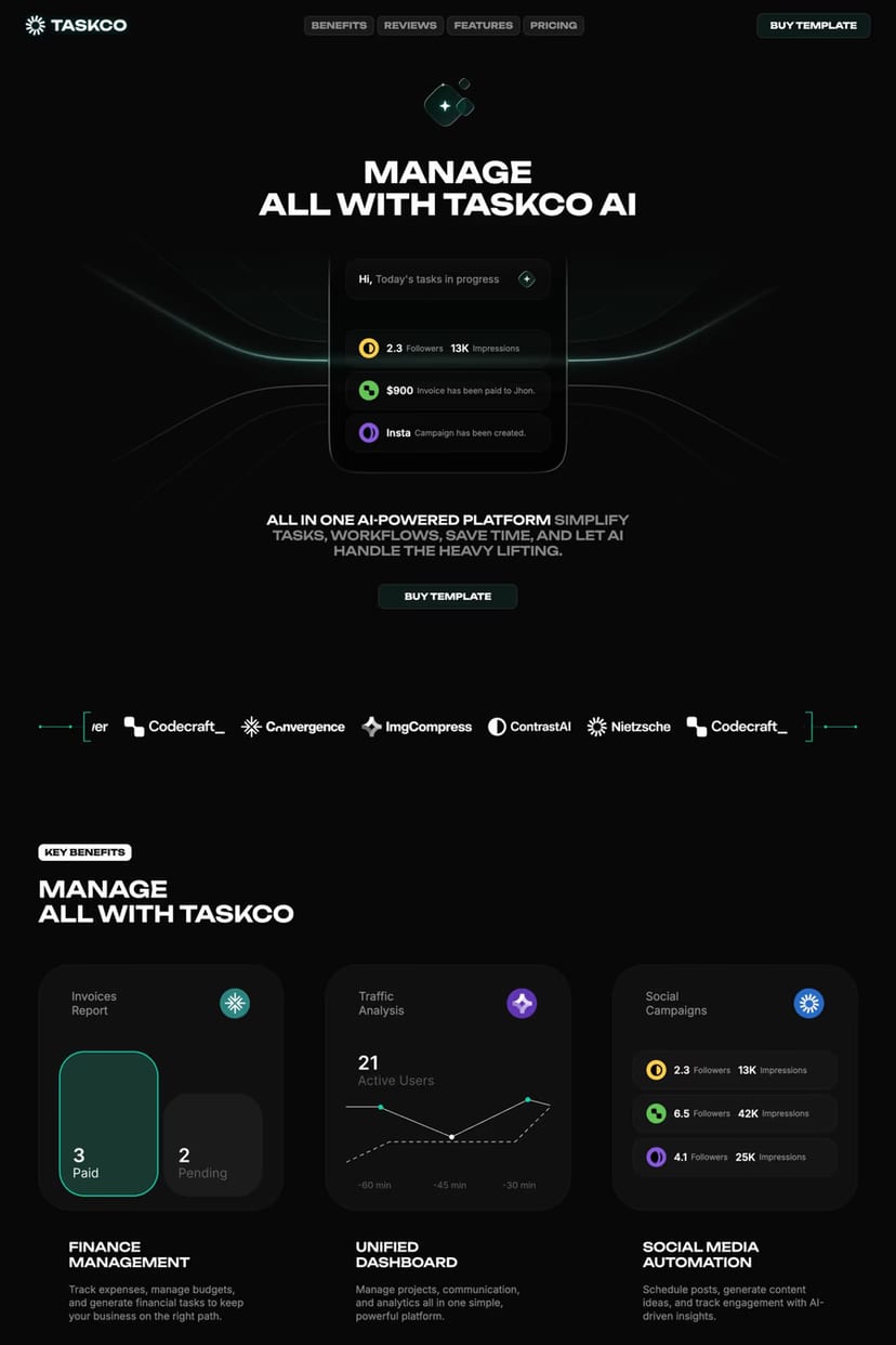 Taskco — screenshot of a landing page template