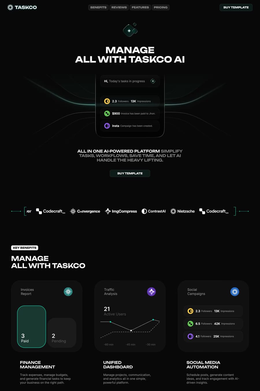 Taskco — landing website template screenshot