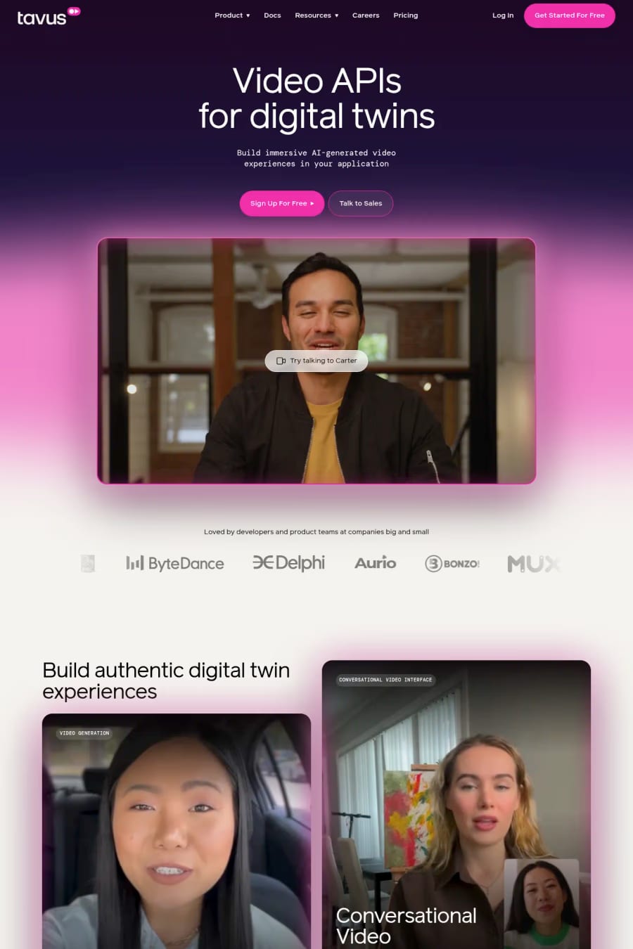 Tavus — landing website screenshot