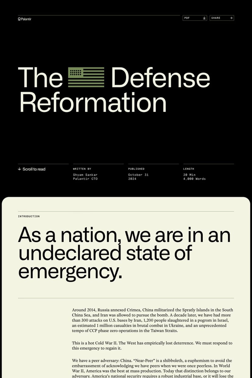The Defense Reformation — screenshot of an one-page site