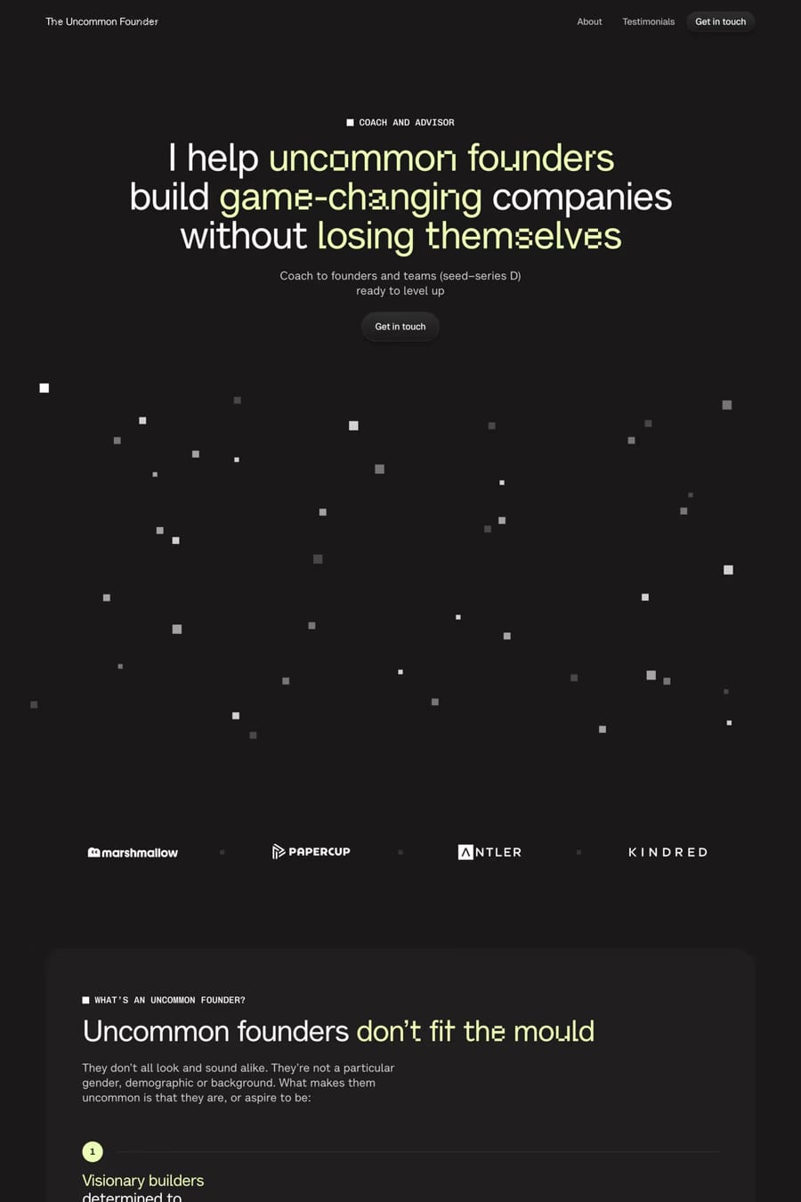 The Uncommon Founder — landing website screenshot