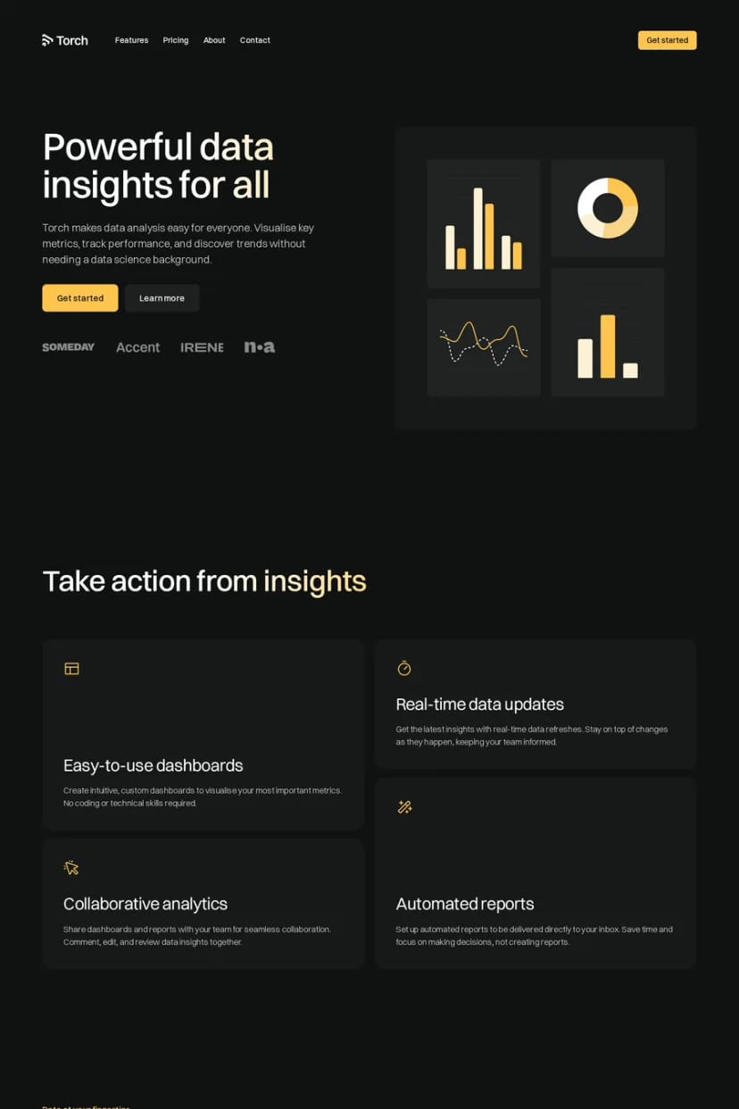 Torch — screenshot of a landing page template