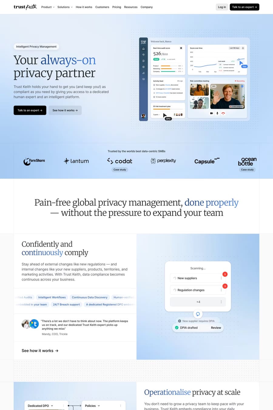 Trust Keith — screenshot of a clean legal landing page in white and black