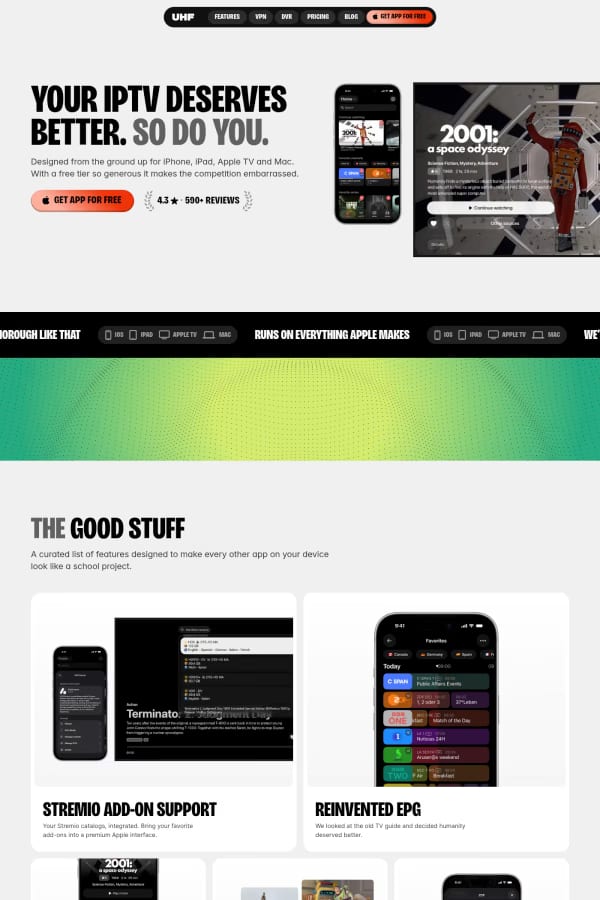 UHF — landing website screenshot