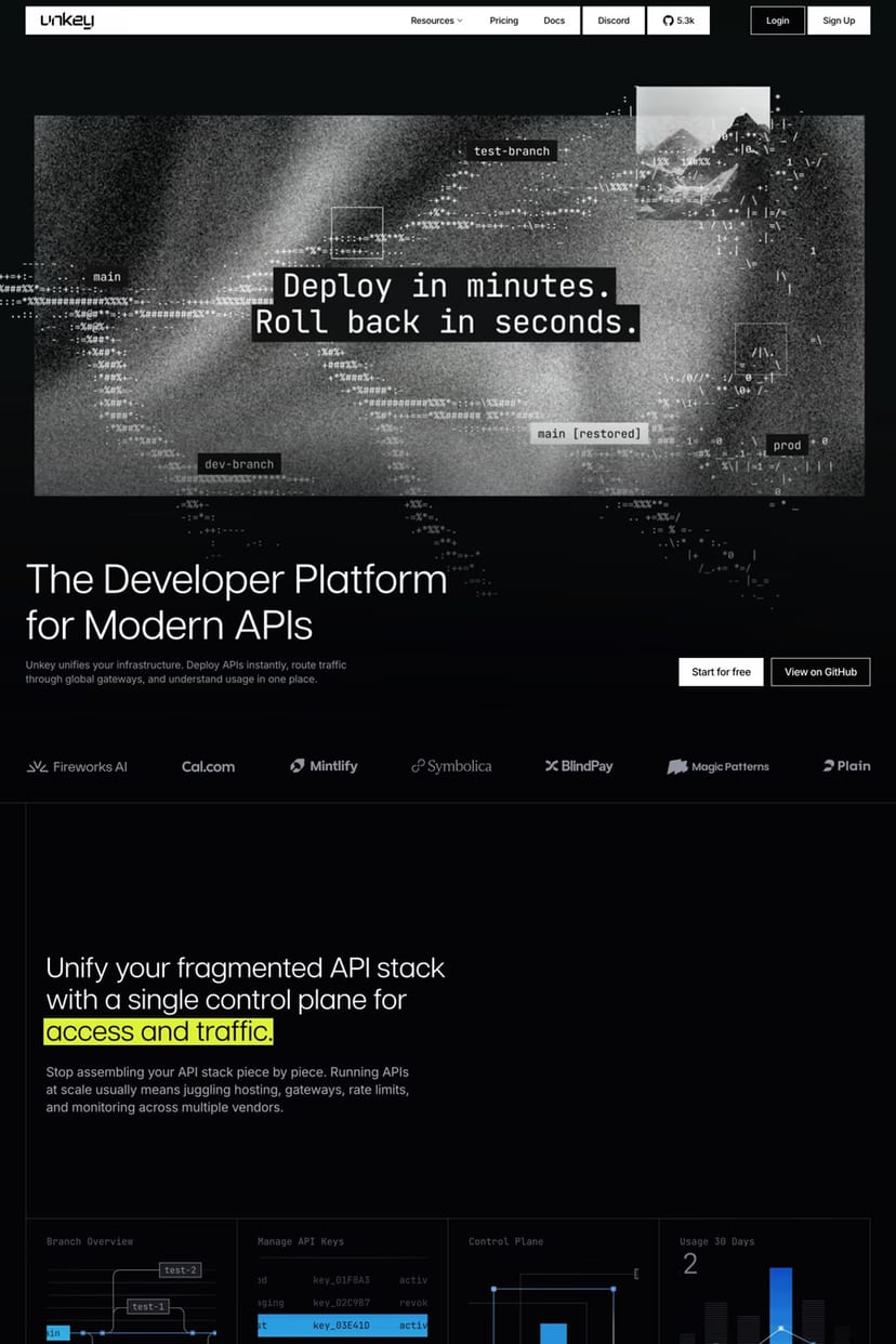 Unkey — screenshot of a landing page