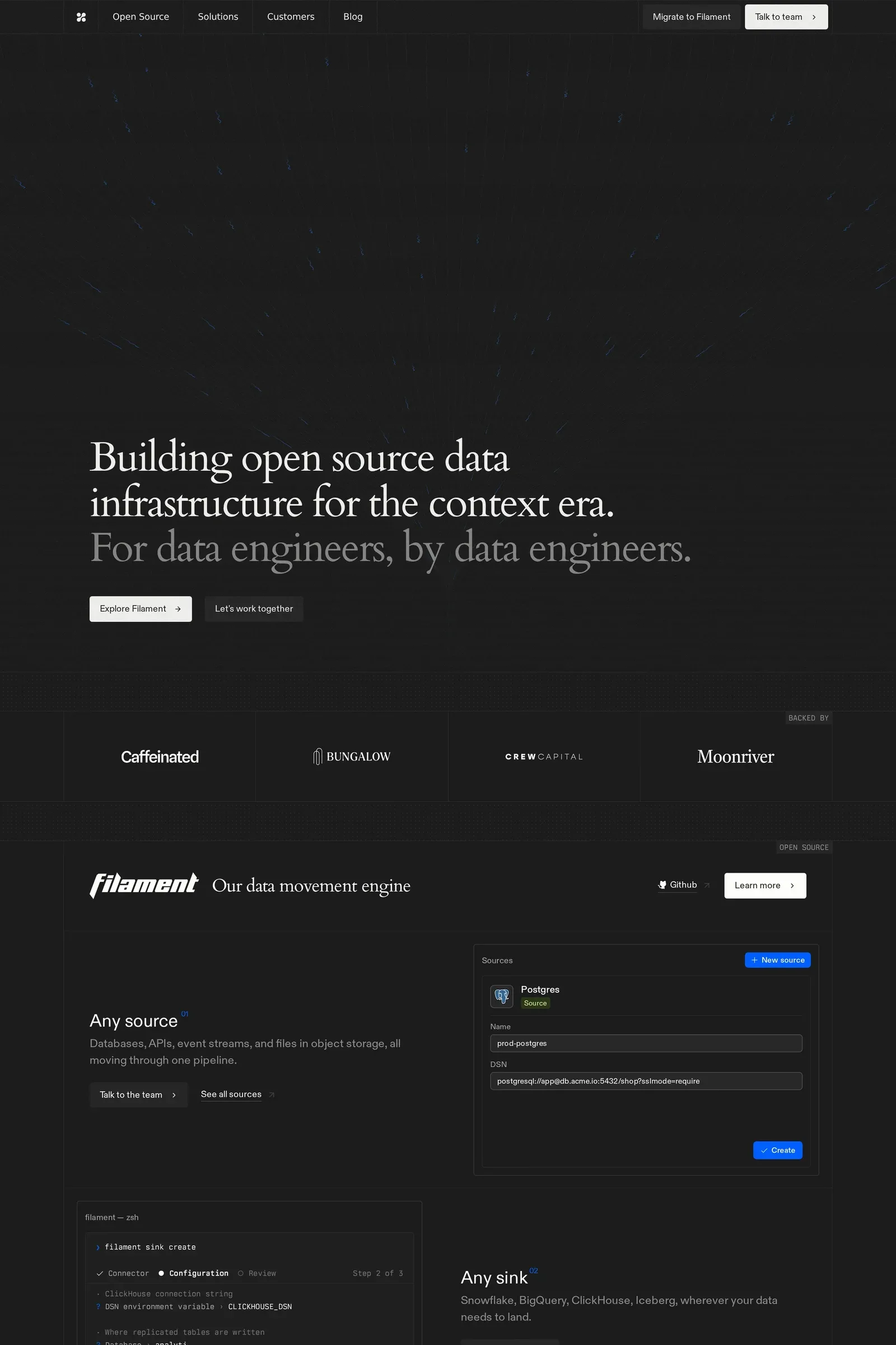 Galaxy — screenshot of a dark, techy data agency site in black and dark grey
