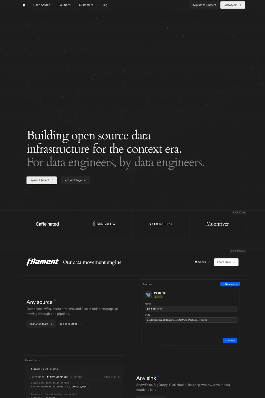 Galaxy — screenshot of a dark, techy data agency site in black and dark grey