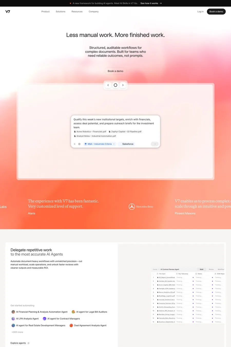 V7 Go — screenshot of a clean AI landing page in white and dark grey