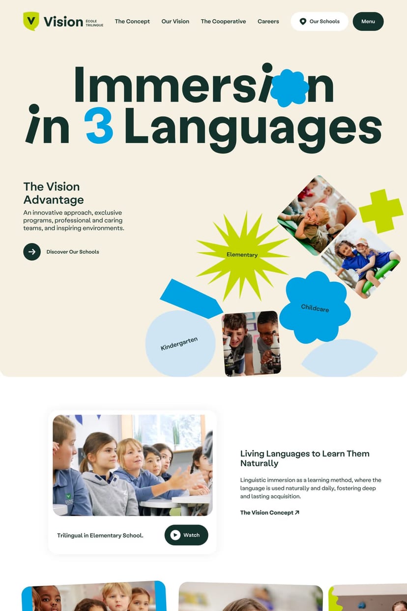 Vision Trilingual School — screenshot of a landing page