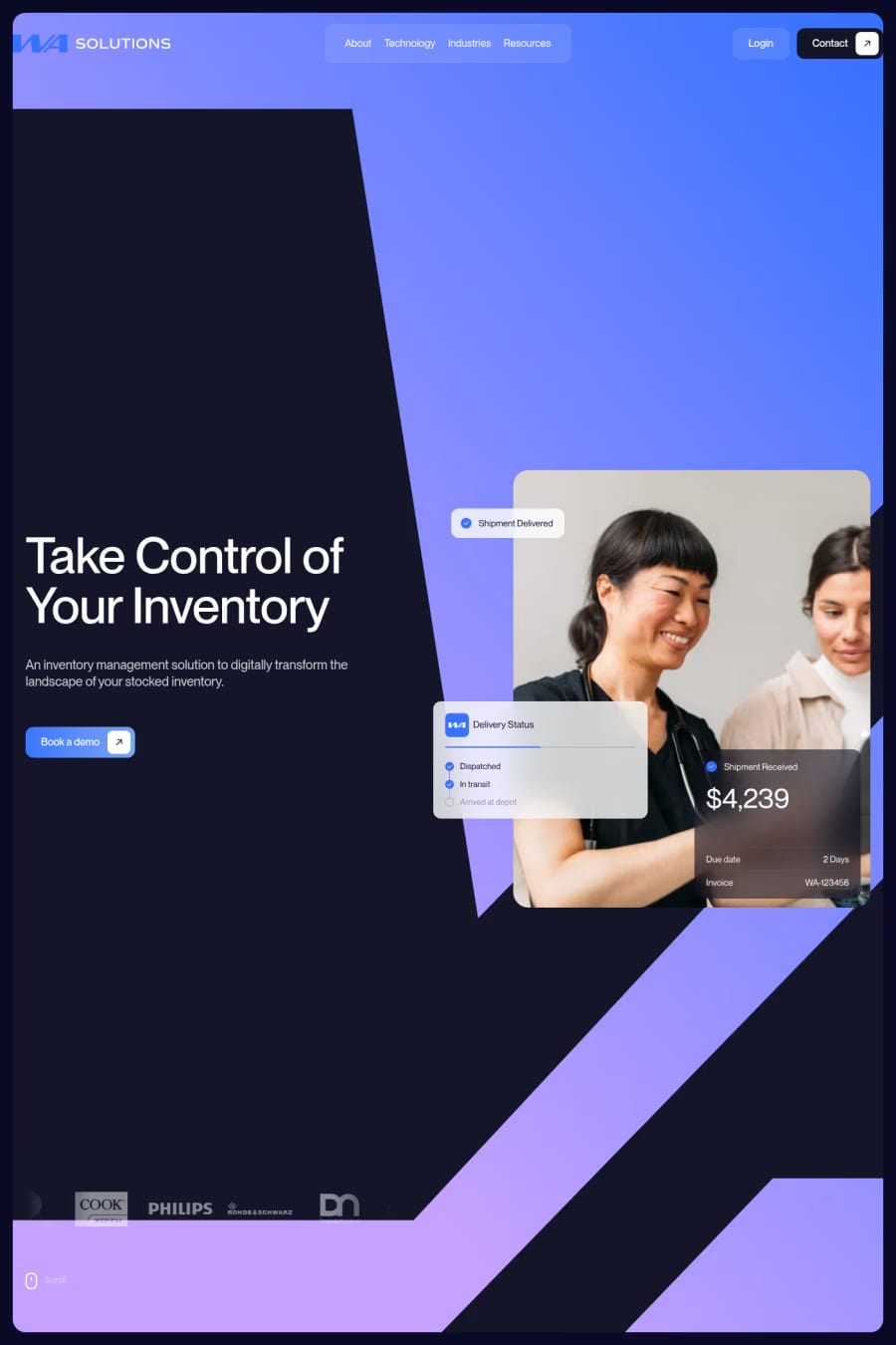 WA Solutions — screenshot of a minimal, clean retail landing page in white and black