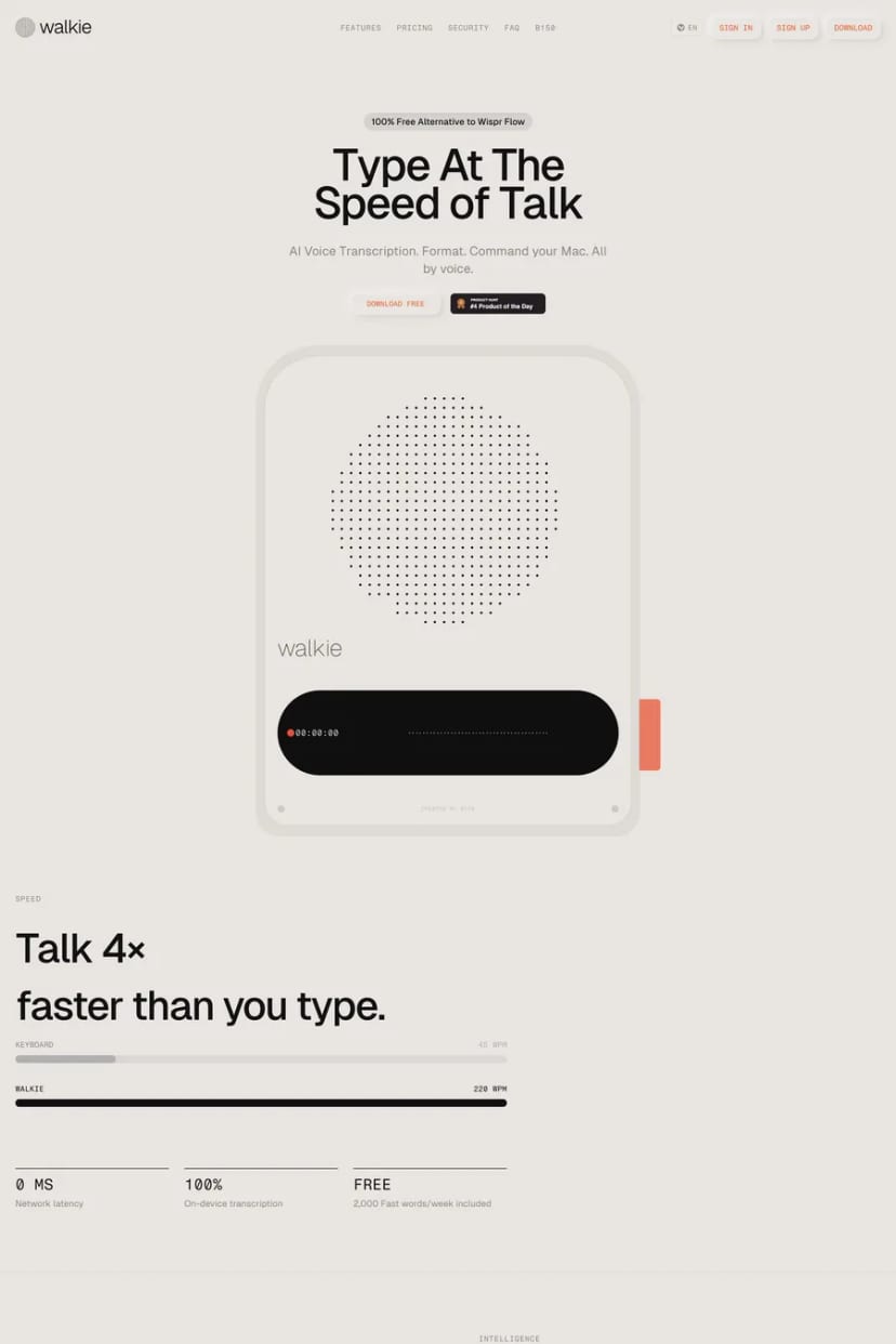 Walkie — screenshot of a landing page