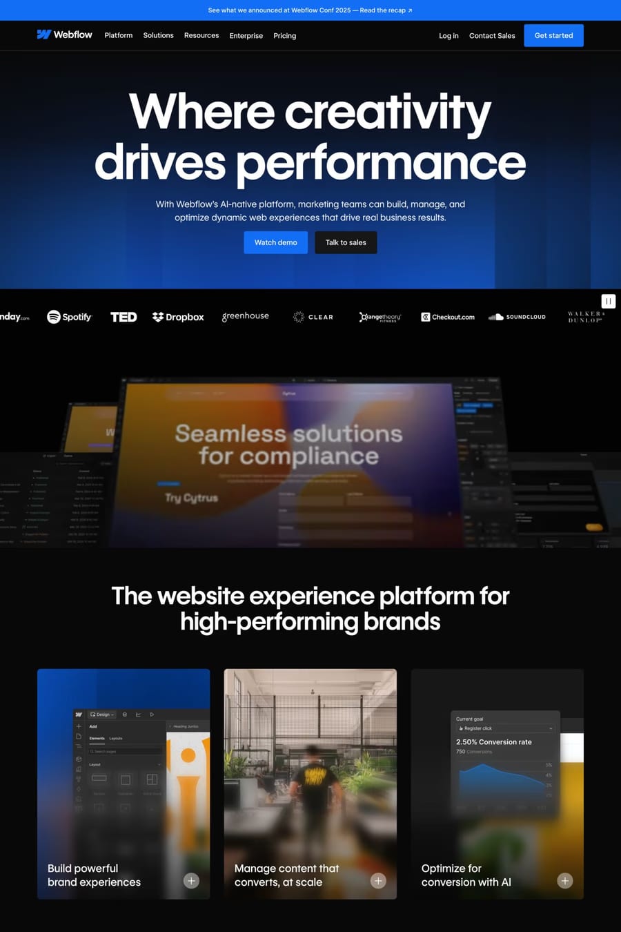 Webflow — landing website screenshot