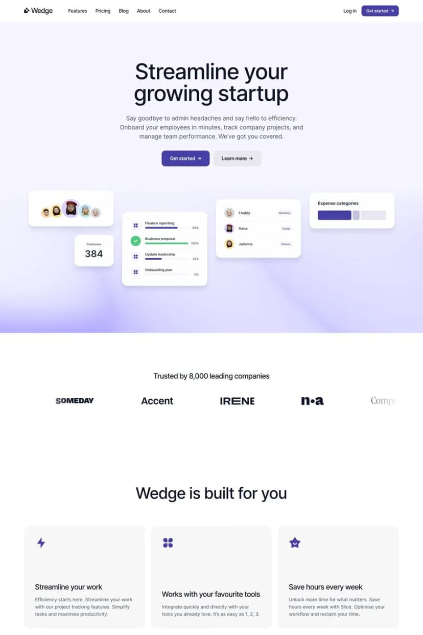 Wedge — screenshot of a landing page template
