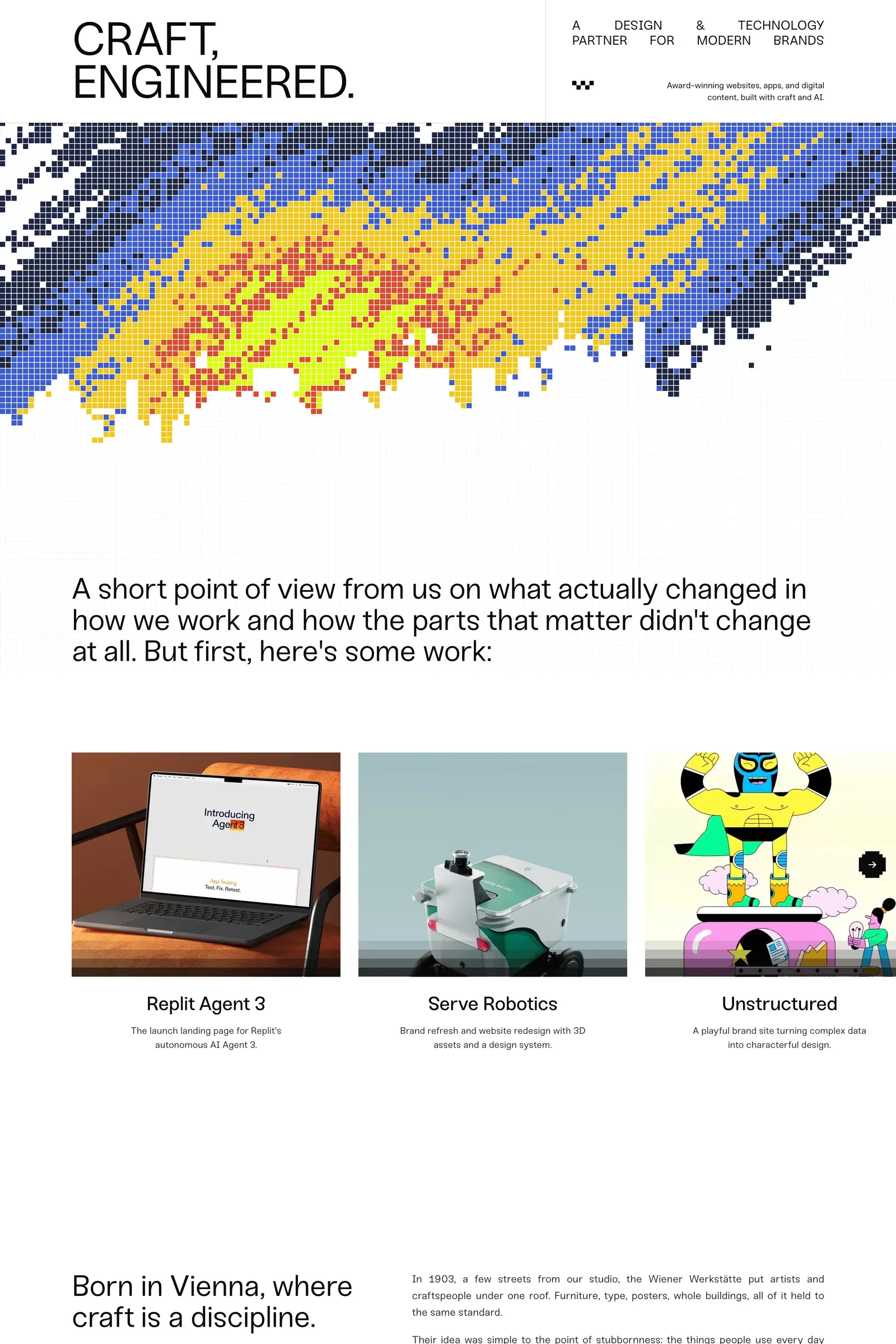 Wild — screenshot of a pixelated, multi-coloured design agency site in white and black