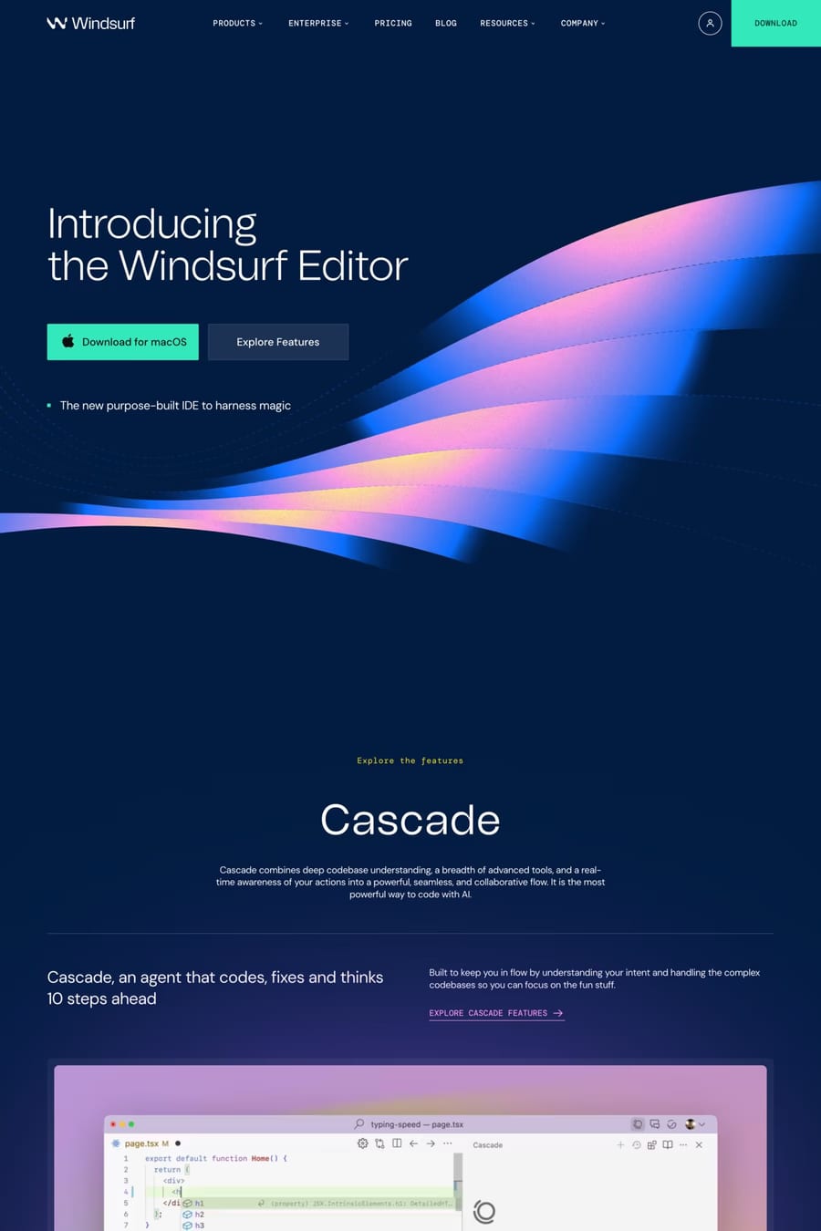 Windsurf — landing website screenshot