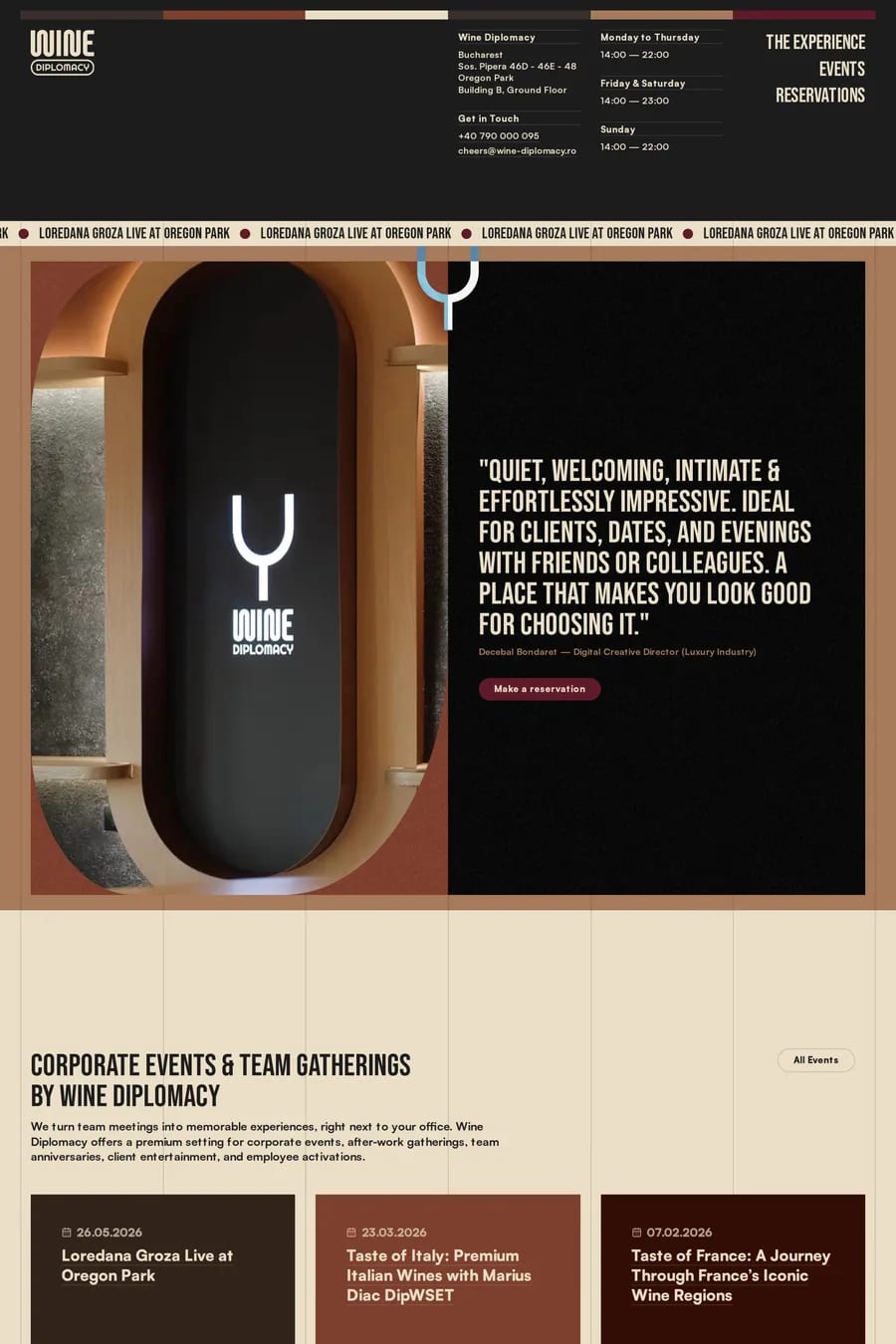 Wine Diplomacy — one page website screenshot