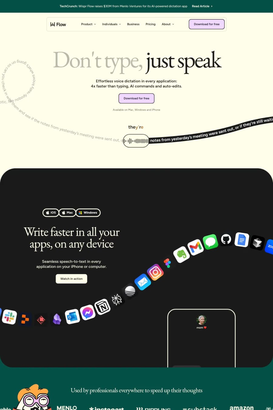 Wispr Flow — landing website screenshot