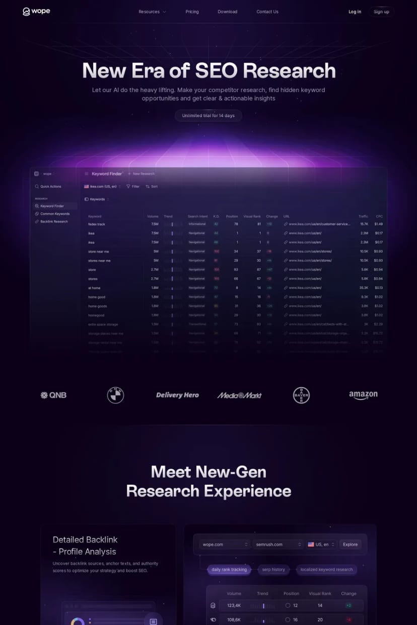 Wope — screenshot of a landing page