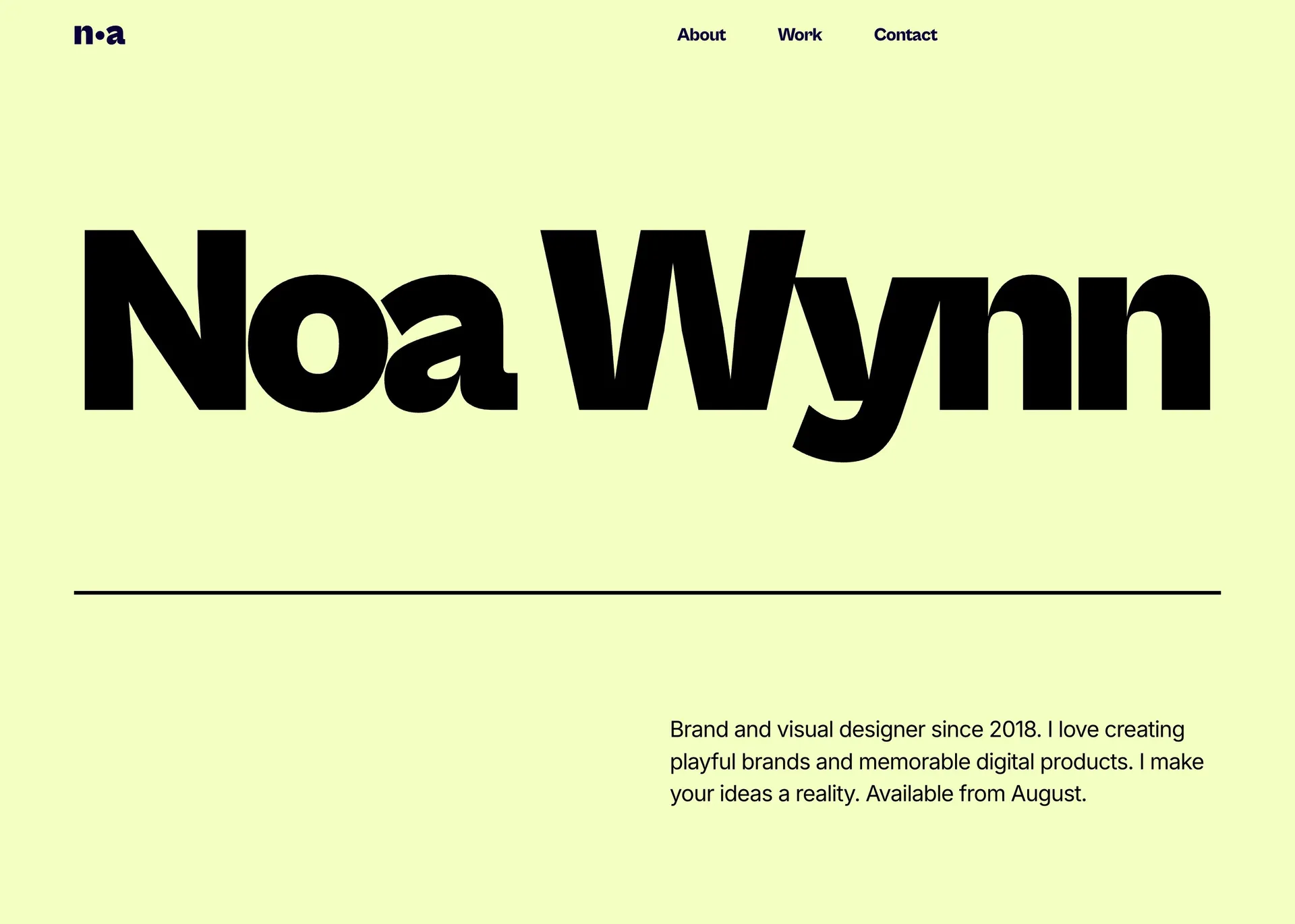 Wynn — screenshot of a bright, monochrome design portfolio template in yellow