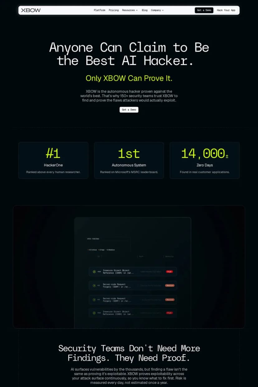 XBOW — screenshot of a landing page