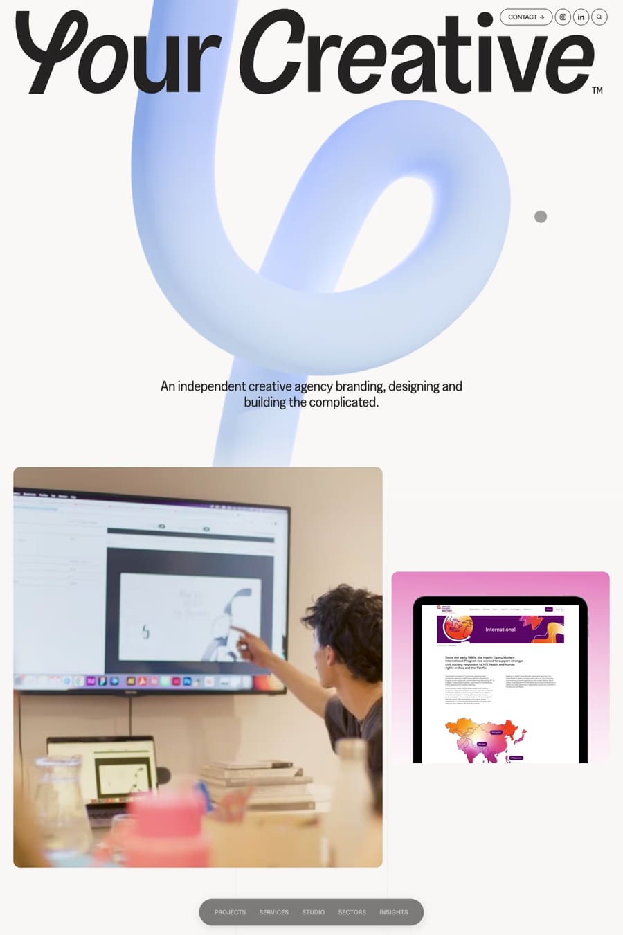 Your Creative — screenshot of a design agency site in white and dark purple, with a varied layout