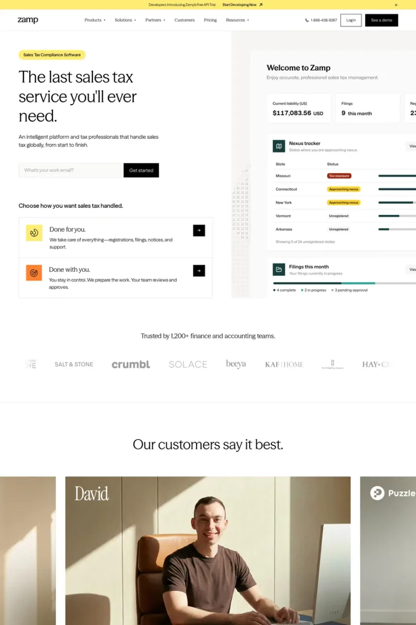 Zamp — screenshot of a landing page