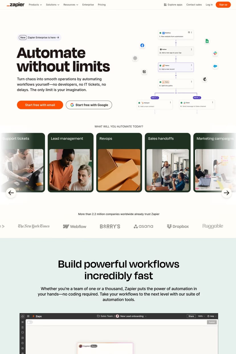 Zapier — screenshot of a landing page