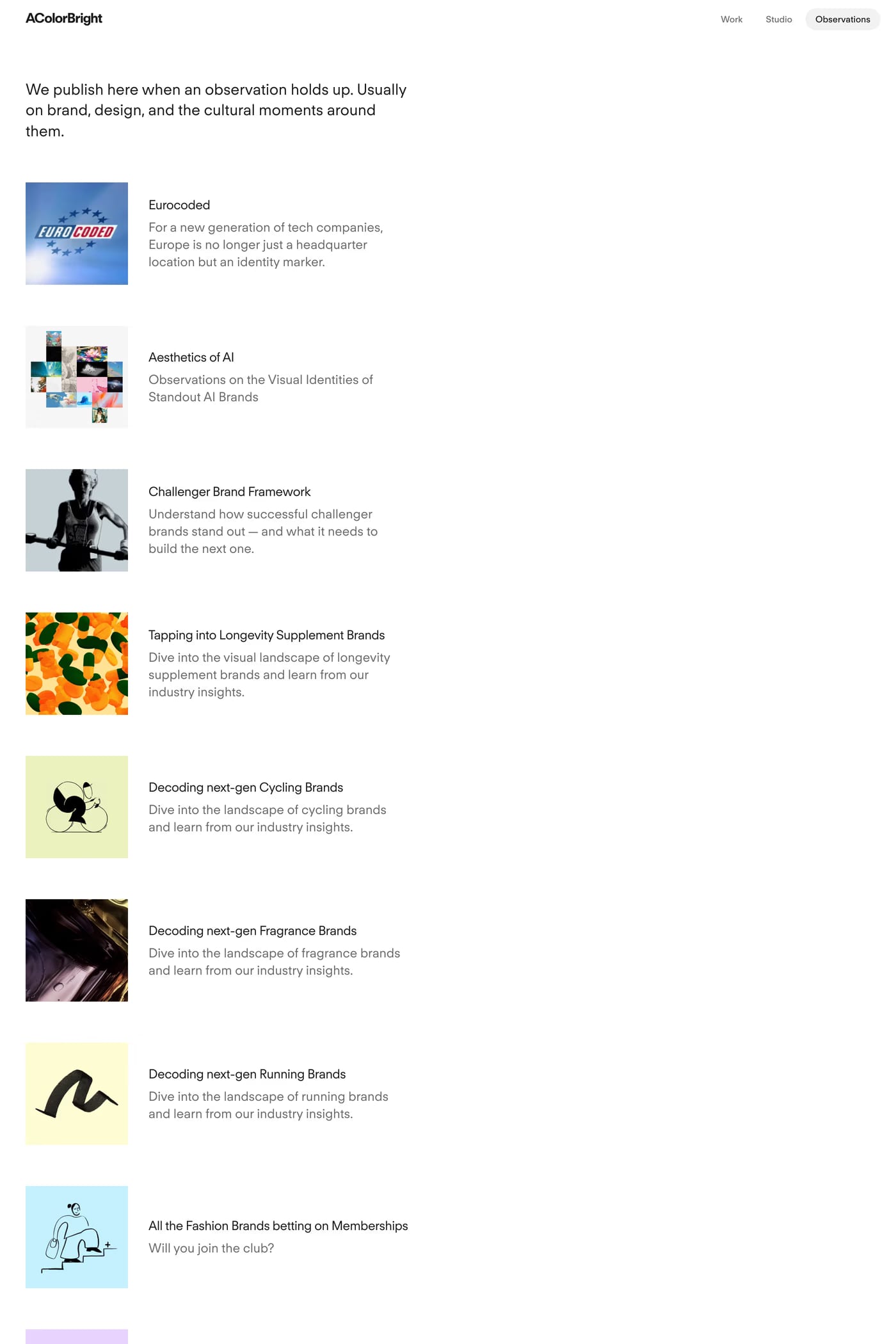 A Color Bright — screenshot of the blog page