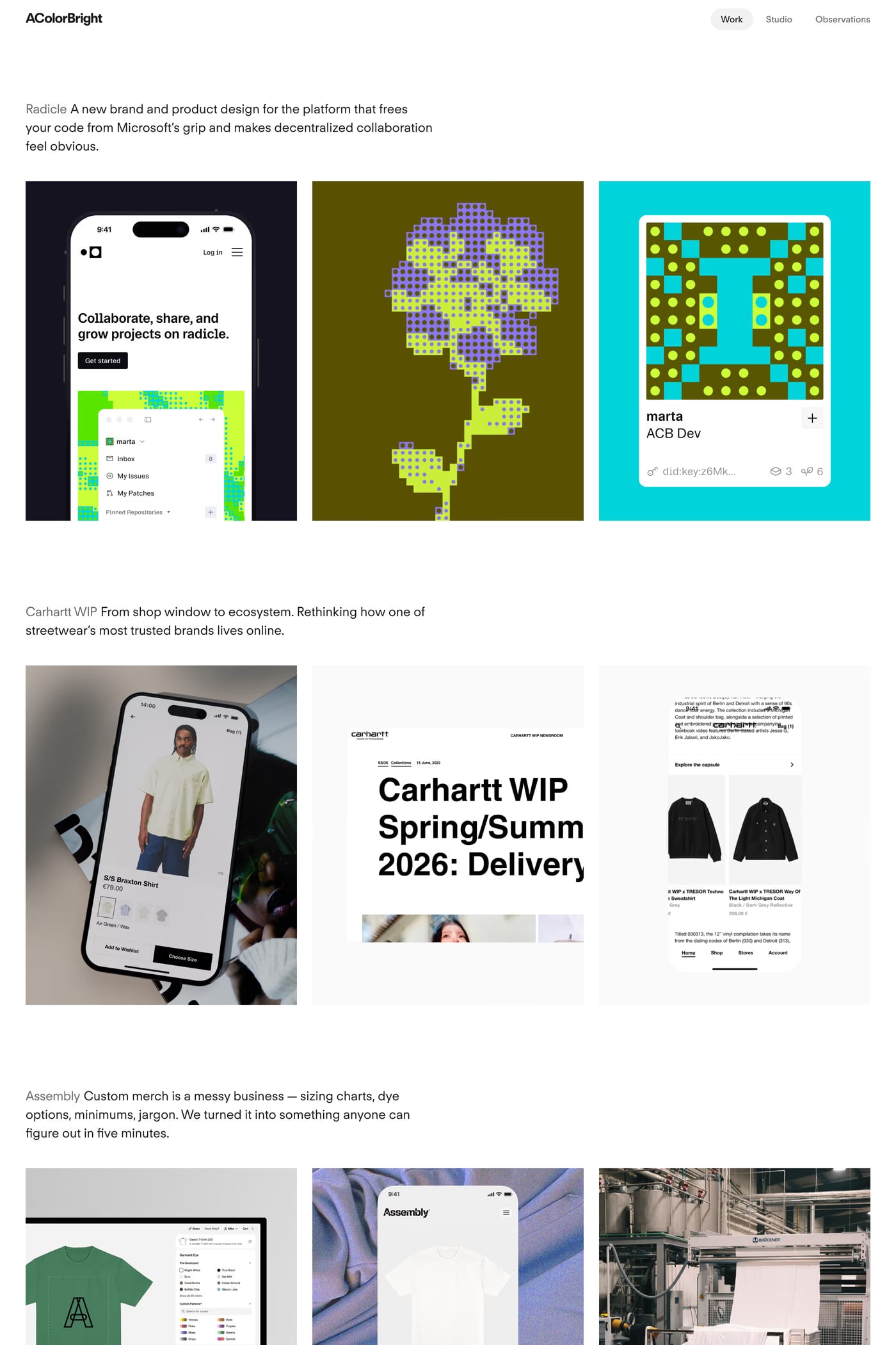 A Color Bright — screenshot of the work page