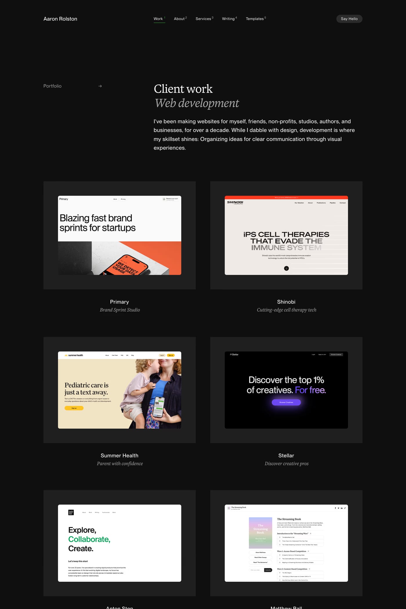 Aaron Rolston work page