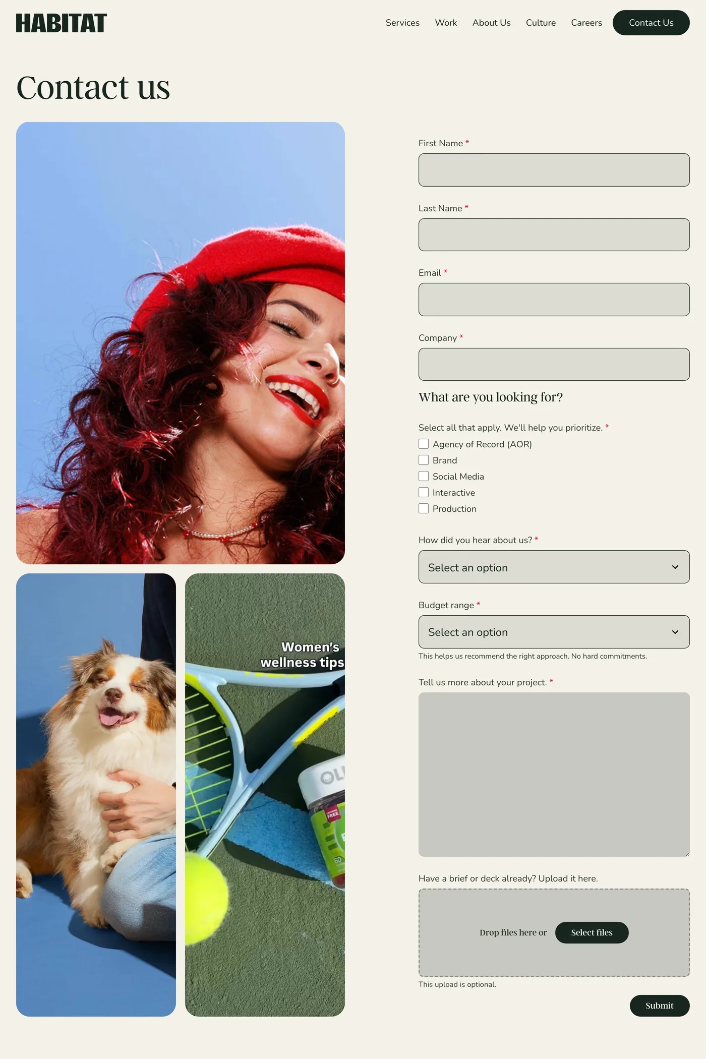 Agency Habitat — screenshot of the contact page