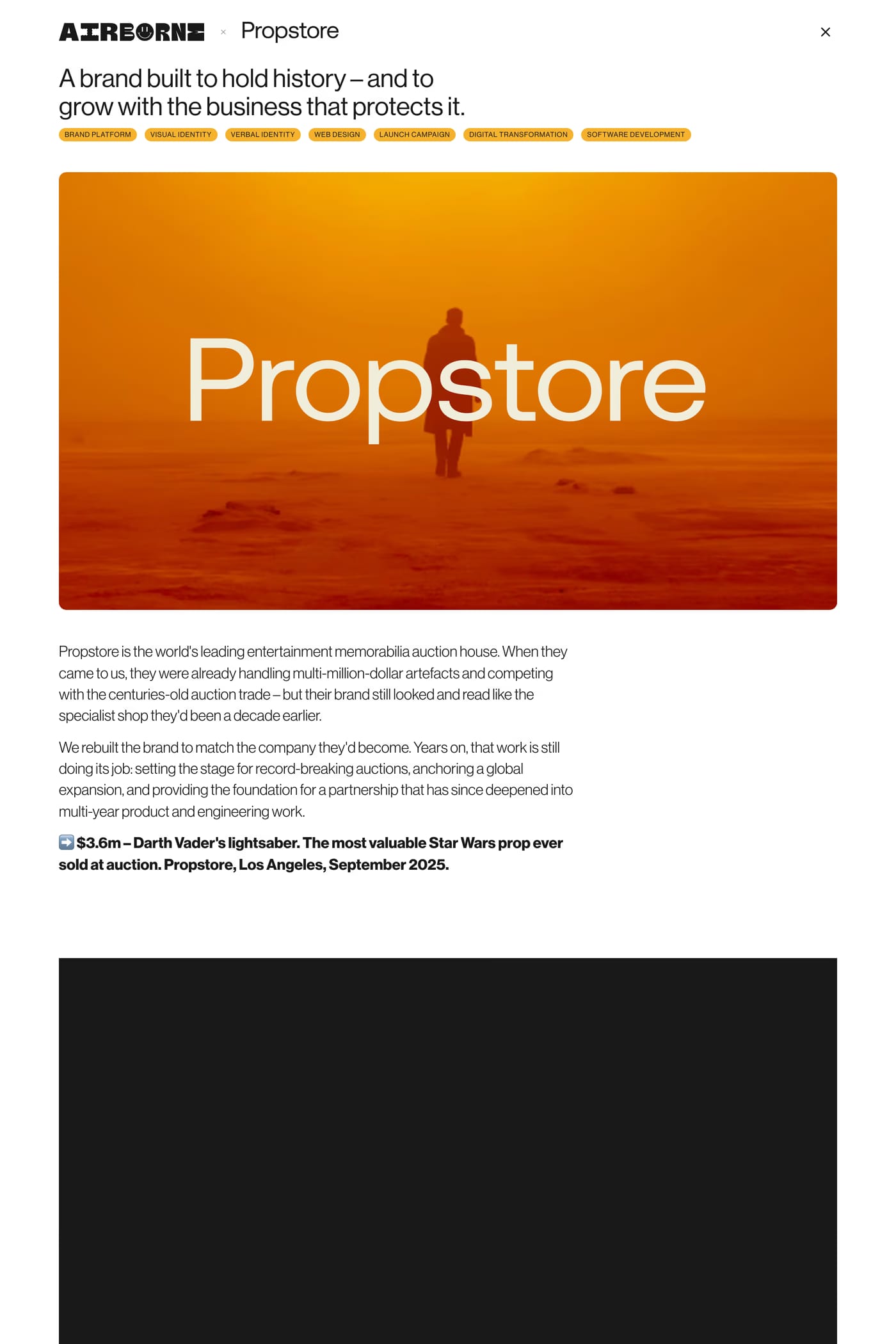 Airborne — screenshot of the work page