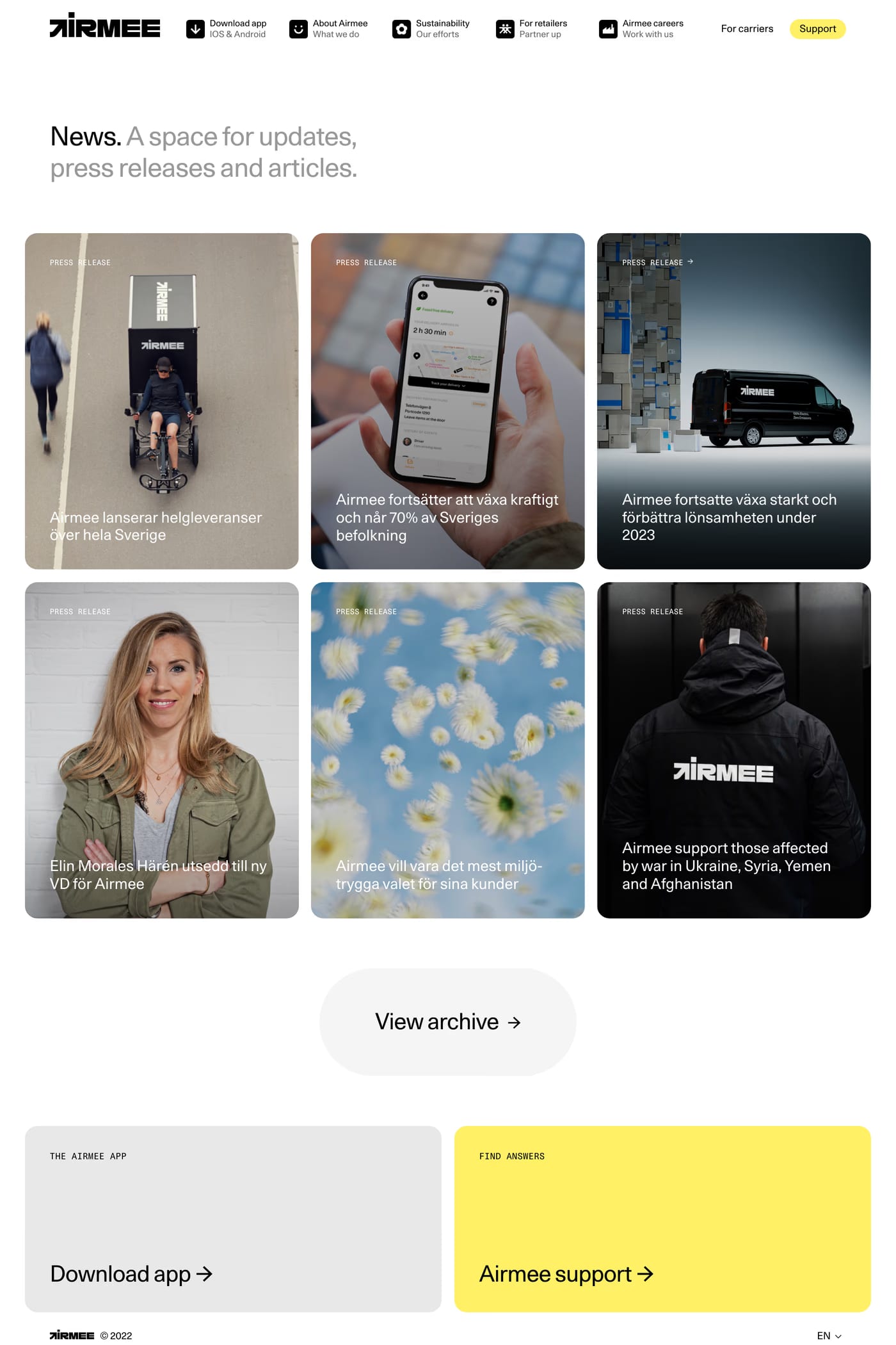 Airmee — screenshot of the blog page