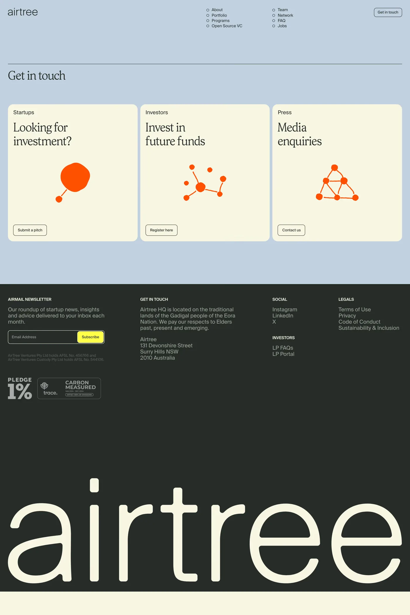 Airtree — screenshot of the contact page