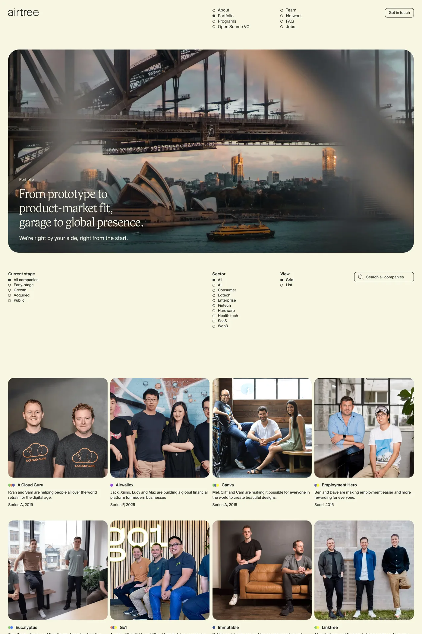 Airtree — screenshot of the work page