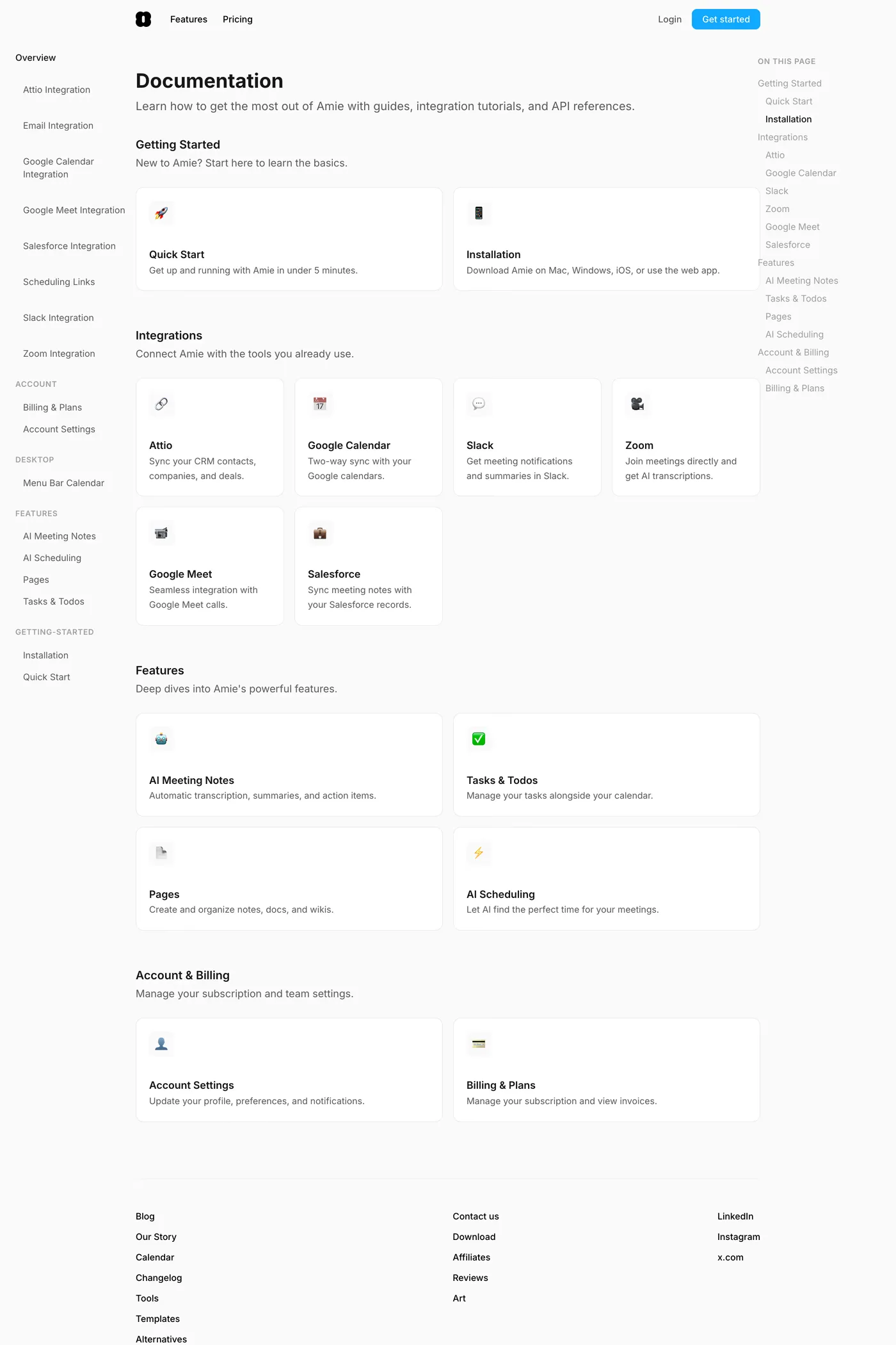 Amie — screenshot of the docs page