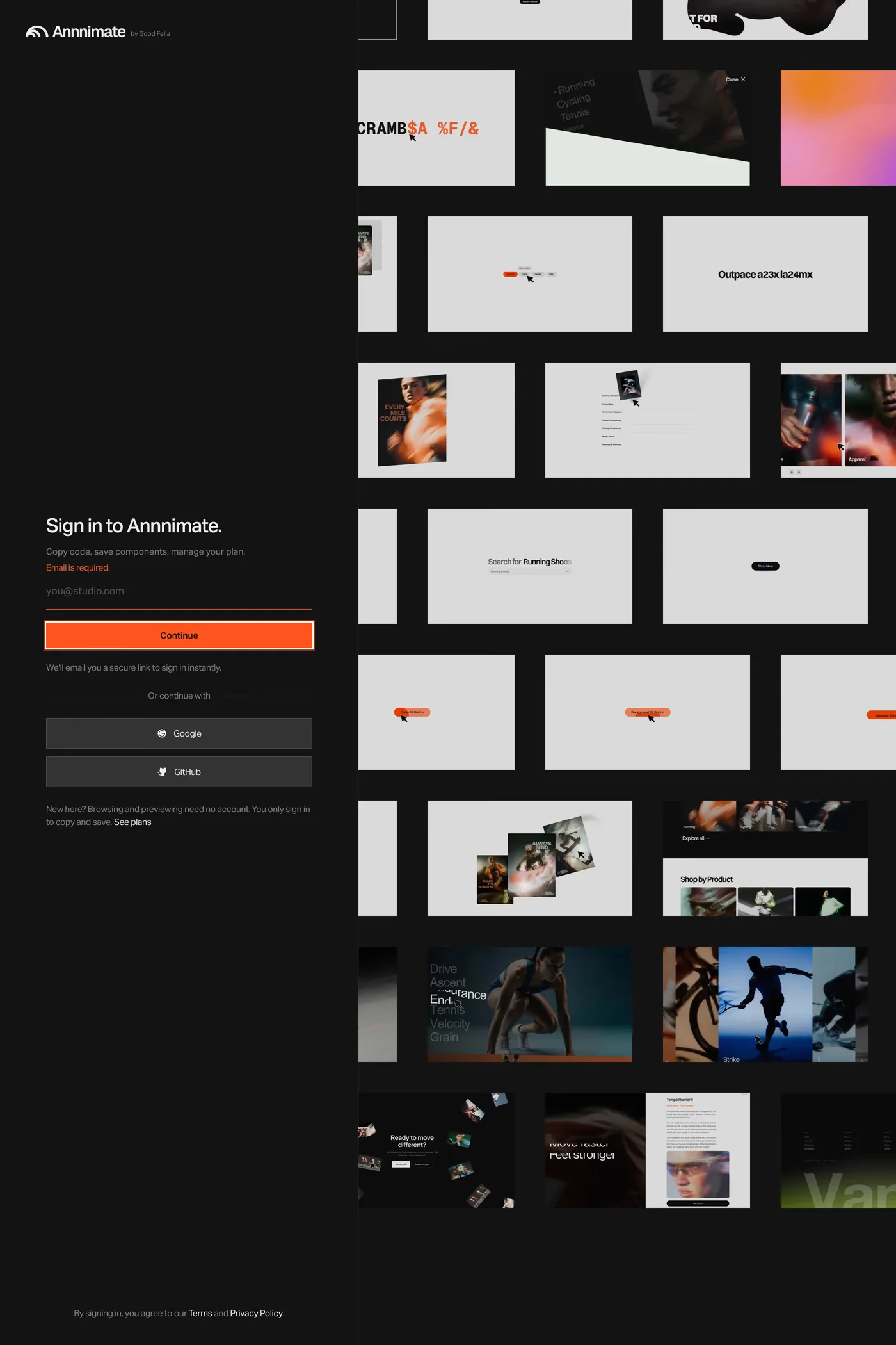 Annnimate — screenshot of the login page