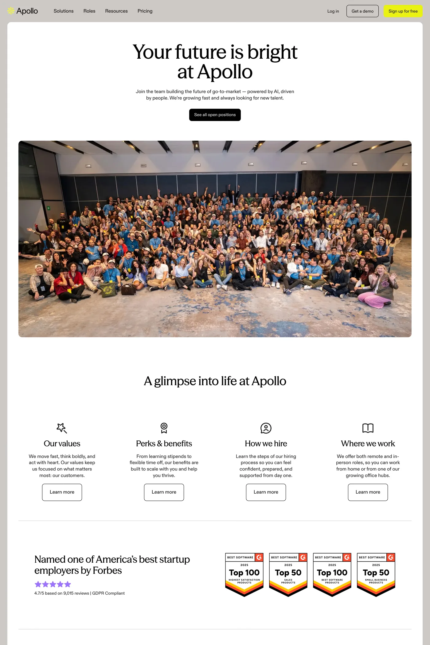 Apollo — screenshot of the careers page