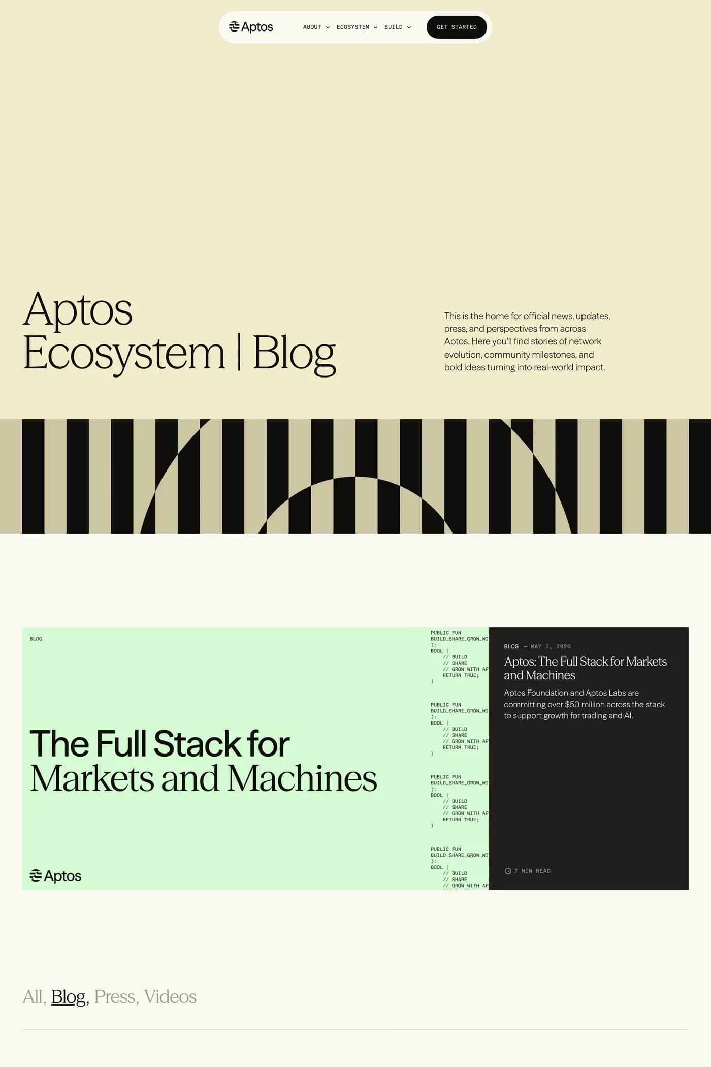 Aptos — screenshot of the blog page