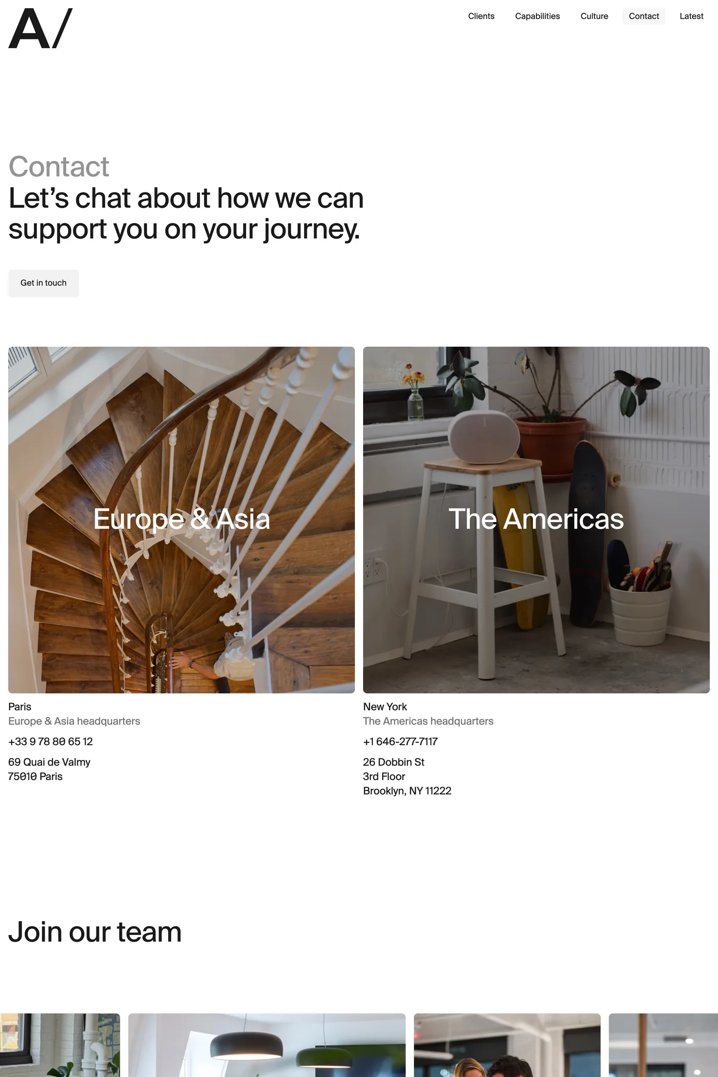 AREA 17 — screenshot of the contact page