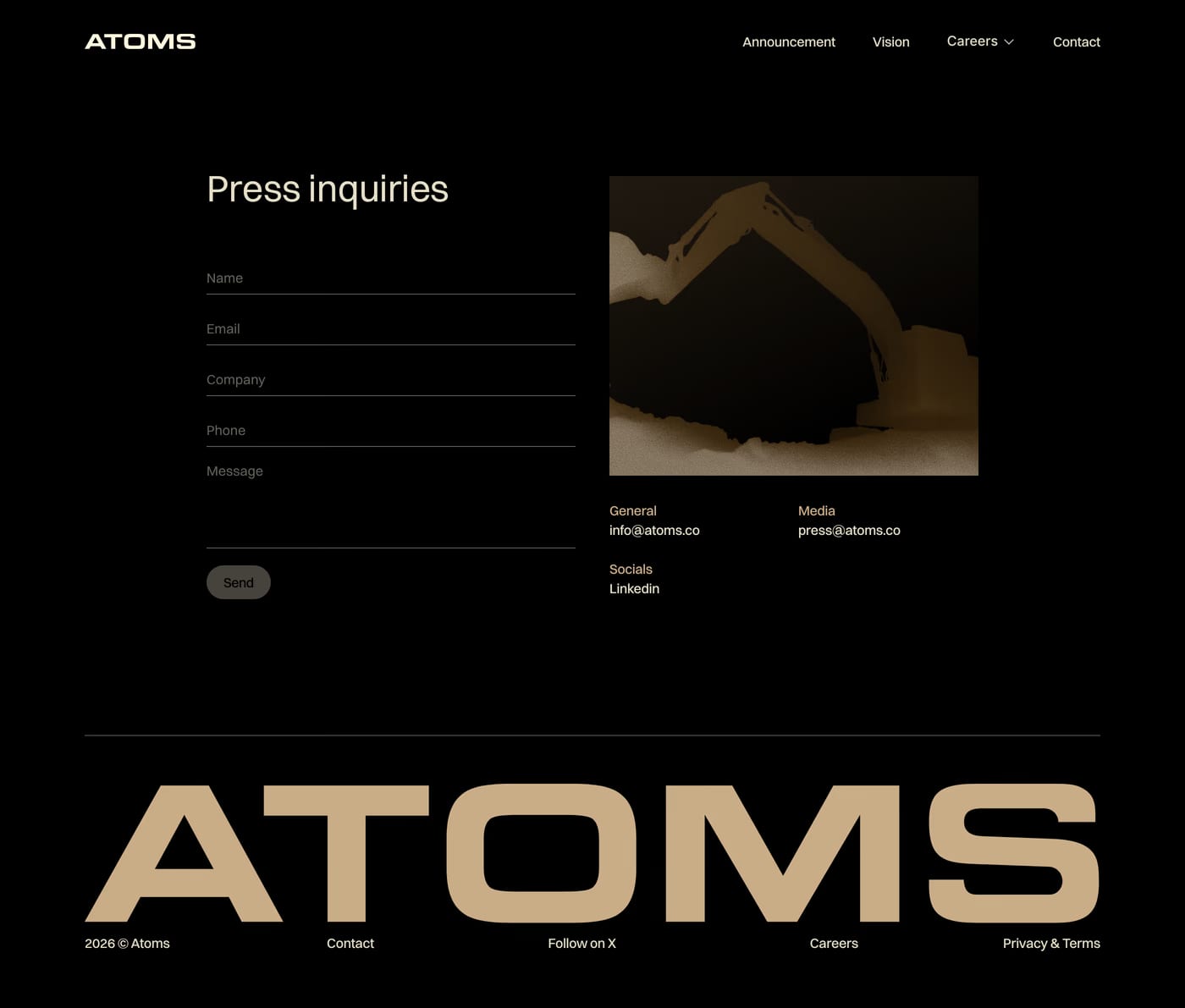 Atoms — screenshot of the contact page