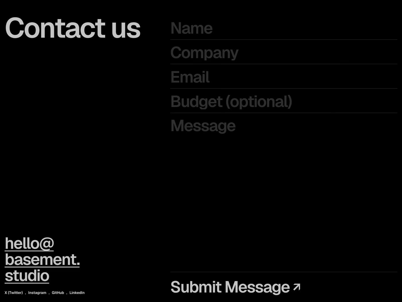 basement.studio — screenshot of the contact page