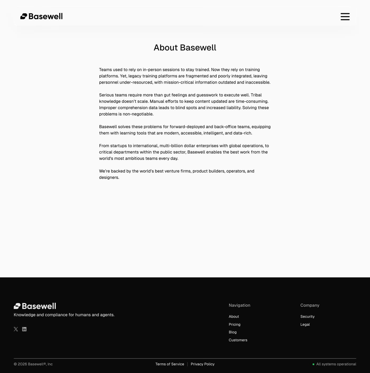 Basewell — screenshot of the about page
