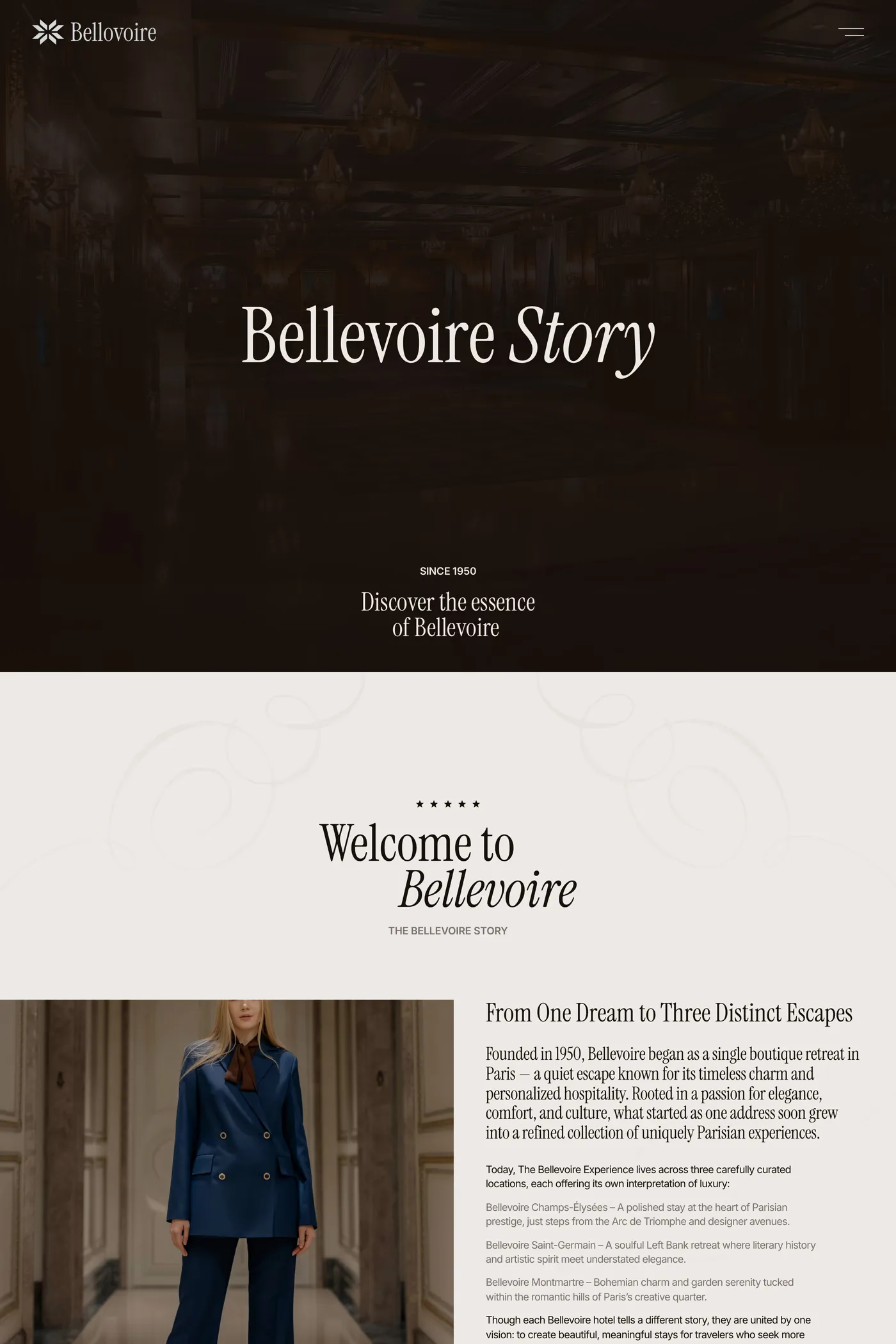 Bellevoire — screenshot of the about page