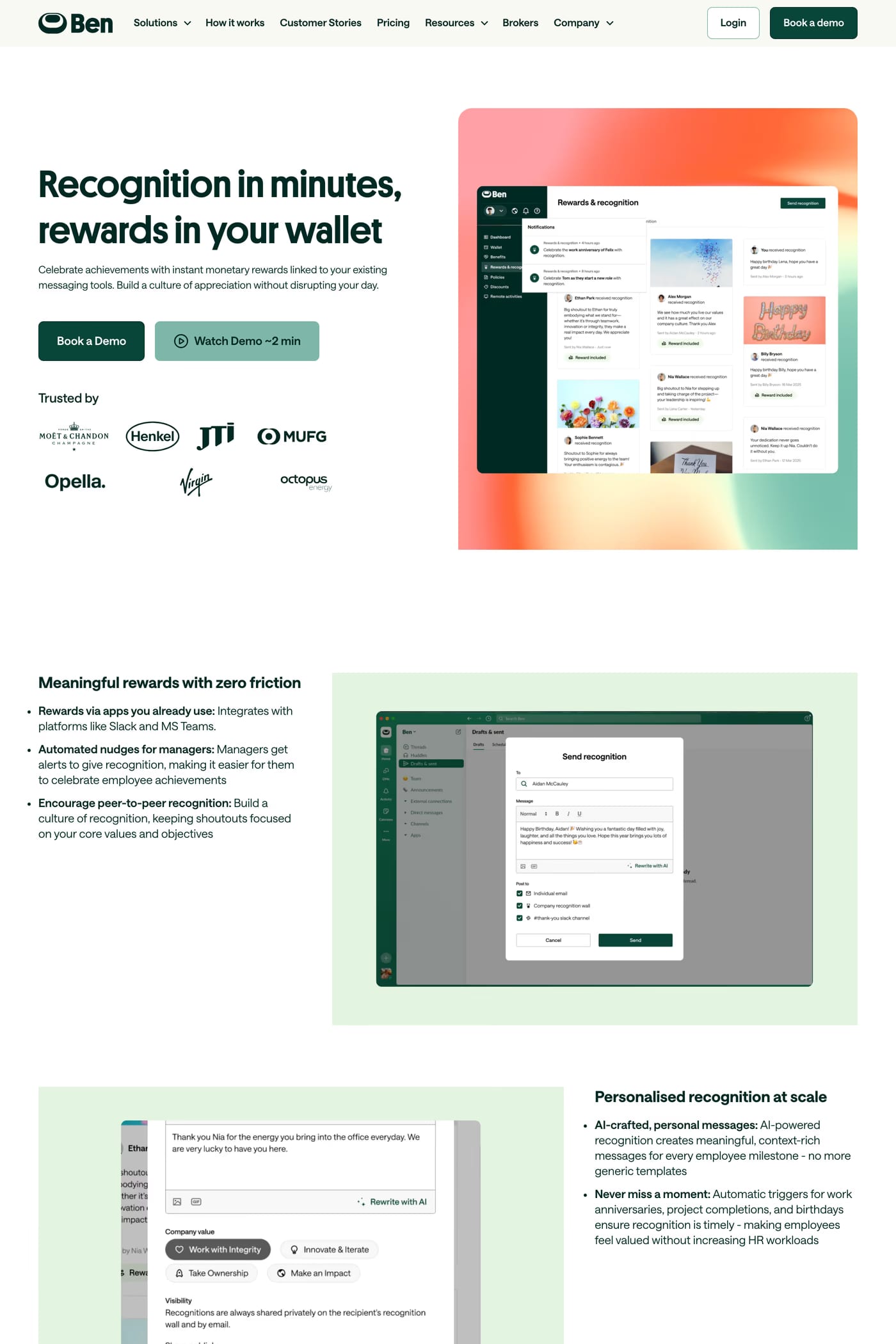 Ben — screenshot of the features page