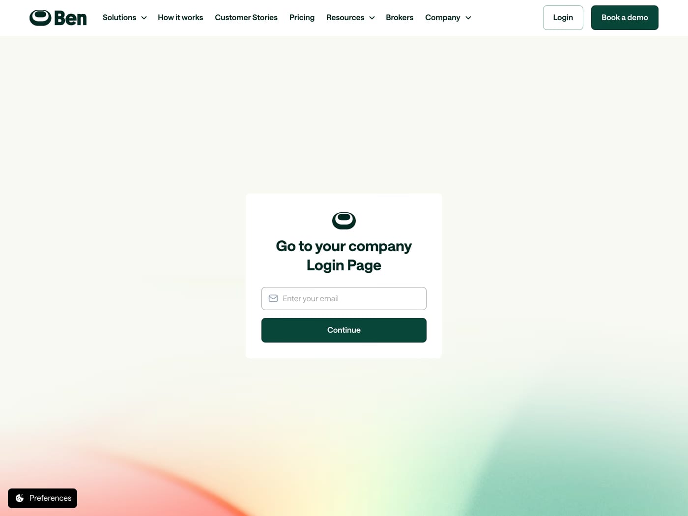Ben — screenshot of the login page